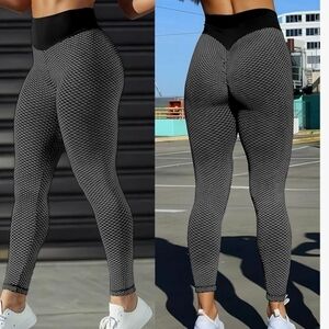 2 PAIR OF High-Waisted Black and Gray Textured Leggings Size L